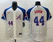 Wholesale Cheap Men's Atlanta Braves #44 Hank Aaron Number White 2023 City Connect Flex Base Stitched Jersey2