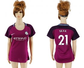 Wholesale Cheap Women\'s Manchester City #21 Silva Away Soccer Club Jersey