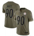 Wholesale Cheap Men's Pittsburgh Steelers #90 T. J. Watt 2022 Olive Salute To Service Limited Stitched Jersey