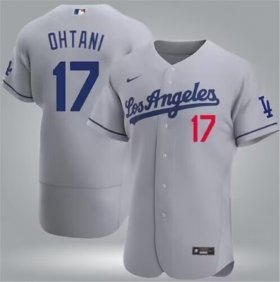 Cheap Men\'s Los Angeles Dodgers #17 Shohei Ohtani Gray Flex Base Stitched Baseball Jersey