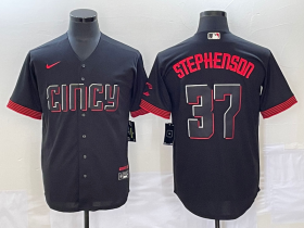 Wholesale Cheap Men\'s Cincinnati Reds #37 Tyler Stephenson Black 2023 City Connect Cool Base Stitched Jersey