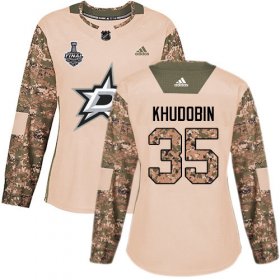 Cheap Adidas Stars #35 Anton Khudobin Camo Authentic 2017 Veterans Day Women\'s 2020 Stanley Cup Final Stitched NHL Jersey