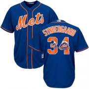 Wholesale Cheap Mets #34 Noah Syndergaard Blue Team Logo Fashion Stitched MLB Jersey