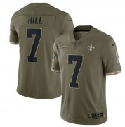 Wholesale Cheap Men's New Orleans Saints #7 Taysom Hill 2022 Olive Salute To Service Limited Stitched Jersey