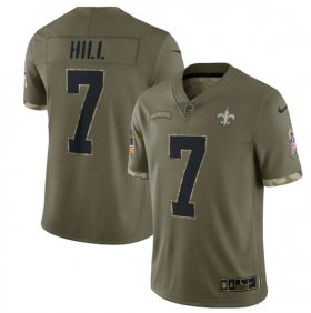 Wholesale Cheap Men\'s New Orleans Saints #7 Taysom Hill 2022 Olive Salute To Service Limited Stitched Jersey