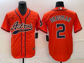 Wholesale Cheap Men\'s Houston Astros #2 Alex Bregman Orange With Patch Cool Base Stitched Baseball Jersey