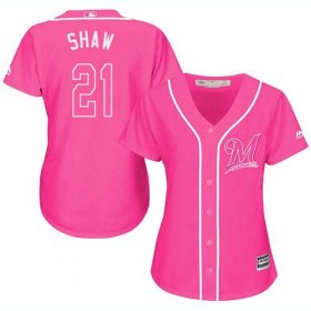 Wholesale Cheap Brewers #21 Travis Shaw Pink Fashion Women\'s Stitched MLB Jersey