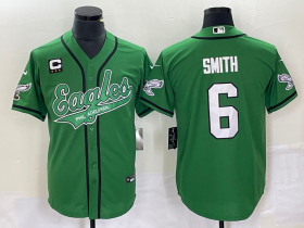 Wholesale Cheap Men\'s Philadelphia Eagles #6 DeVonta Smith Green C Patch Cool Base Stitched Baseball Jersey