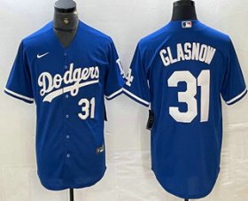 Cheap Men\'s Los Angeles Dodgers #31 Tyler Glasnow Number Blue Stitched Cool Base Nike Jerseys