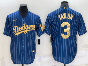 Wholesale Men's Los Angeles Dodgers #3 Chris Taylor Navy Blue Gold Pinstripe Stitched MLB Cool Base Nike Jersey