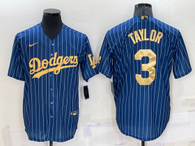Wholesale Men\'s Los Angeles Dodgers #3 Chris Taylor Navy Blue Gold Pinstripe Stitched MLB Cool Base Nike Jersey
