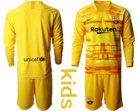 Wholesale Cheap Barcelona Blank Yellow Goalkeeper Long Sleeves Kid Soccer Club Jersey