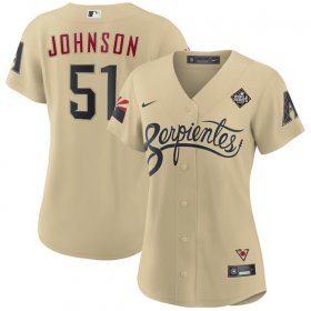 Women\'s Arizona Diamondbacks #51 Randy Johnson Gold 2023 World Series City Connect Stitched Baseball Jersey(Run Small)