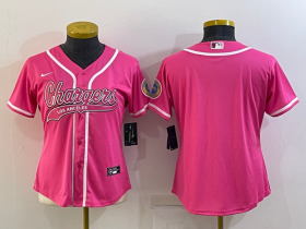 Wholesale Cheap Women\'s Los Angeles Chargers Blank Pink With Patch Cool Base Stitched Baseball Jersey