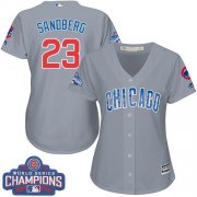 Wholesale Cheap Cubs #23 Ryne Sandberg Grey Road 2016 World Series Champions Women's Stitched MLB Jersey
