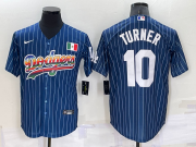 Wholesale Cheap Men's Los Angeles Dodgers #10 Justin Turner Rainbow Blue Red Pinstripe Mexico Cool Base Nike Jersey