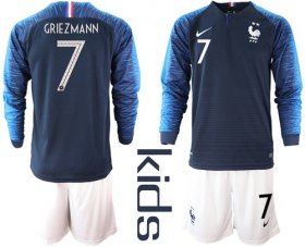 Wholesale Cheap France #7 Griezmann Home Long Sleeves Kid Soccer Country Jersey