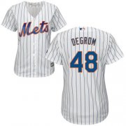 Wholesale Cheap Mets #48 Jacob deGrom White(Blue Strip) Home Women's Stitched MLB Jersey