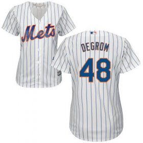 Wholesale Cheap Mets #48 Jacob deGrom White(Blue Strip) Home Women\'s Stitched MLB Jersey