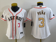 Cheap Women's Houston Astros #3 Jeremy Pena Number 2023 White Gold World Serise Champions Patch Cool Base Stitched Jerseys