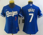 Wholesale Cheap Women's Los Angeles Dodgers #7 Julio Urias Red Number Blue Gold Championship Stitched MLB Cool Base Nike Jersey