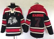 Wholesale Cheap Blackhawks #7 Brent Seabrook Black Sawyer Hooded Sweatshirt Stitched NHL Jersey