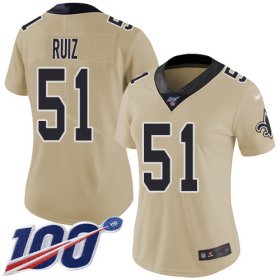Wholesale Cheap Nike Saints #51 Cesar Ruiz Gold Women\'s Stitched NFL Limited Inverted Legend 100th Season Jersey
