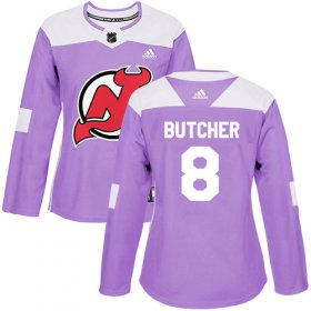 Wholesale Cheap Adidas Devils #8 Will Butcher Purple Authentic Fights Cancer Women\'s Stitched NHL Jersey