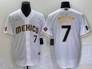 Wholesale Cheap Men's Mexico Baseball #7 Julio Urias Number 2023 White Gold World Baseball Classic Stitched Jersey