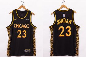 Wholesale Cheap Men\'s Chicago Bulls #23 Michael Jordan NEW Black Nike 2021 Swingman City Edition Jersey