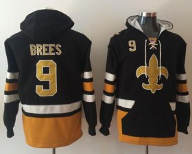 Wholesale Cheap Nike Saints #9 Drew Brees Black/Gold Name & Number Pullover NFL Hoodie