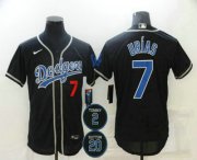 Wholesale Cheap Men's Los Angeles Dodgers #7 Julio Urias Black Blue #2 #20 Patch Stitched MLB Flex Base Nike Jersey