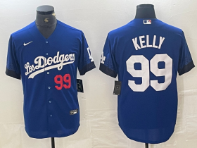 Cheap Men\'s Los Angeles Dodgers #99 Joe Kelly Number Blue 2021 City Connect Cool Base Stitched Jersey