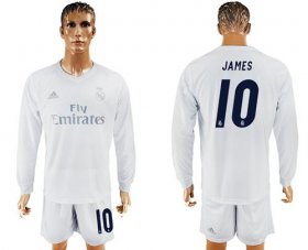Wholesale Cheap Real Madrid #10 James Marine Environmental Protection Home Long Sleeves Soccer Club Jersey