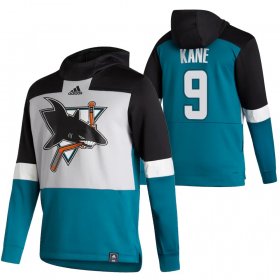 Wholesale Cheap San Jose Sharks #9 Evander Kane Adidas Reverse Retro Pullover Hoodie Gray Teal