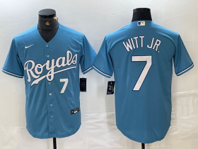 Cheap Men\'s Kansas City Royals #7 Bobby Witt Jr Number Light Blue Cool Base Stitched Jerseys