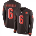Wholesale Cheap Nike Browns #6 Baker Mayfield Brown Team Color Men's Stitched NFL Limited Therma Long Sleeve Jersey