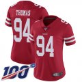 Wholesale Cheap Nike 49ers #94 Solomon Thomas Red Team Color Women's Stitched NFL 100th Season Vapor Limited Jersey