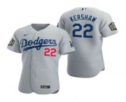 Wholesale Cheap Men's Los Angeles Dodgers #22 Clayton Kershaw Gray 2020 World Series Authentic Flex Nike Jersey