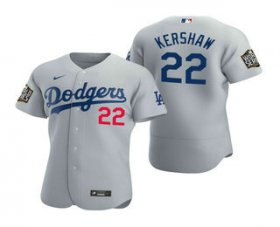 Wholesale Cheap Men\'s Los Angeles Dodgers #22 Clayton Kershaw Gray 2020 World Series Authentic Flex Nike Jersey