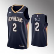 Wholesale Cheap Men's New Orleans Pelicans #2 Lonzo Ball Navy Icon Edition Stitched Jersey