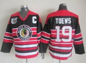 Wholesale Cheap Blackhawks #19 Jonathan Toews Red/Black 75TH CCM Stitched NHL Jersey