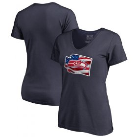 Wholesale Cheap Women\'s Seattle Seahawks NFL Pro Line by Fanatics Branded Navy Banner State V-Neck T-Shirt