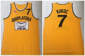 Wholesale Cheap Jugoplastika Yugoslavia Croatia 7 Toni Kukoc Yellow Movie Stitched Basketball Jersey