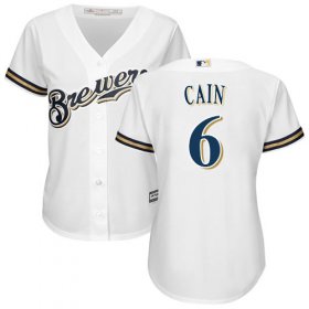 Wholesale Cheap Brewers #6 Lorenzo Cain White Home Women\'s Stitched MLB Jersey