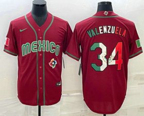 Cheap Men\'s Mexico Baseball #34 Fernando Valenzuela 2023 Red Blue World Baseball Classic Stitched Jersey1