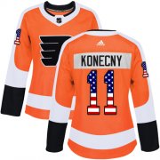 Wholesale Cheap Adidas Flyers #11 Travis Konecny Orange Home Authentic USA Flag Women's Stitched NHL Jersey