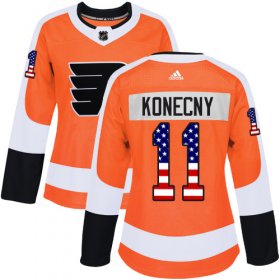 Wholesale Cheap Adidas Flyers #11 Travis Konecny Orange Home Authentic USA Flag Women\'s Stitched NHL Jersey