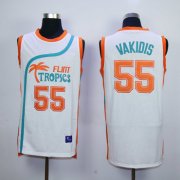 Wholesale Cheap Flint Tropics 55 Vakidis White Semi Pro Movie Stitched Basketball Jersey