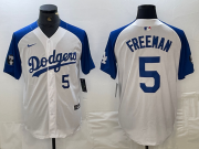 Cheap Men's Los Angeles Dodgers #5 Freddie Freeman Number White Blue Fashion Stitched Cool Base Limited Jersey